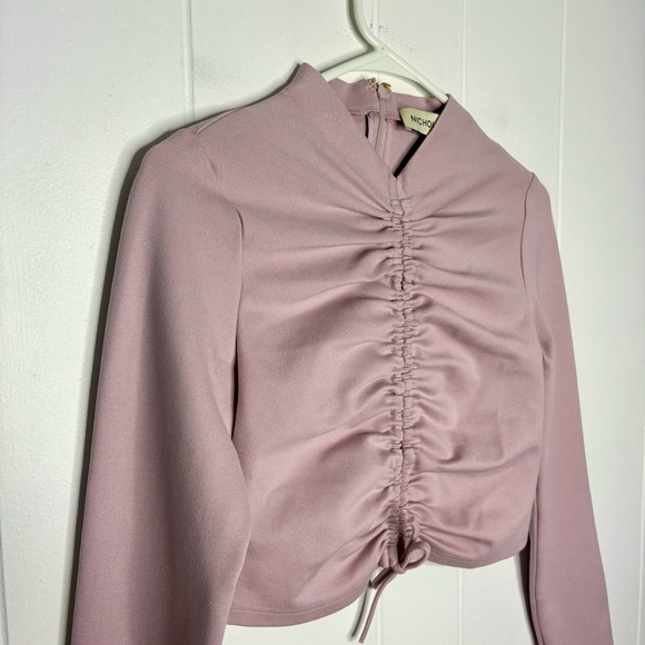 NICHOLAS Light Pink Stretchy Ruched Crop Top Tie Front 2 Australian Designer - Picture 3 of 9
